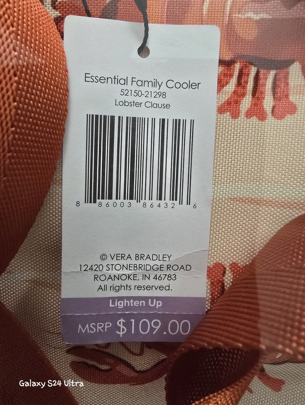 Vera Bradley Family Cooler Tote In Polyester NWT. Lobster Clause Design - Picture 7 of 9